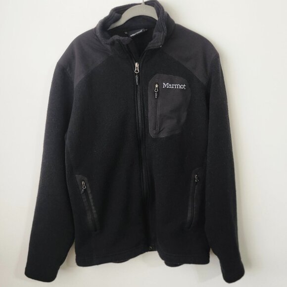 Marmot Men’s Large Full Zip Fleece Jacket Black Outdoor Hiking Warm - Picture 6 of 6